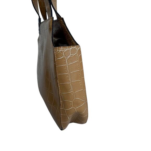 GUESS Tan Croc-Embossed Leather Double-Handle Shoulder Bag - Picture 7 of 12